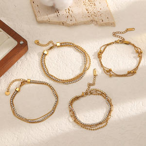 Bracelets en acier inoxydable plaqué or 18 carats pour femmes, chaînes à billes en zircon blanc - Product Image 1