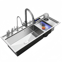 Évier de cuisine intelligent moderne avec commande tactile multifonction et séchoir intégré pour maison contemporaine