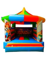 Structure gonflable commerciale écologique en PVC à toit rond de 3m x 3m avec toboggan pour fêtes d'enfants en extérieur