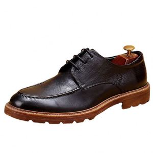 Chaussures en cuir décontractées pour hommes, en cuir véritable, souples, respirantes, confortables, à semelle épaisse, à lacets, pour mariage - Product Image 5