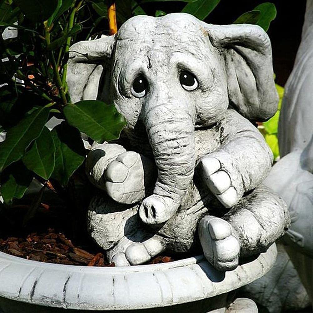 FREE SAMPLE Elephant Statue for Outdoor Natural Resin Lucky Elephant Collectible Figurines Decor for Fence Garden Office Home