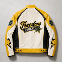 Blouson Moto Vintage en Cuir PU pour Homme, Faible MOQ, avec Empiècements, Logo Brodé Personnalisé et Patch Appliqué pour Marque Urbaine