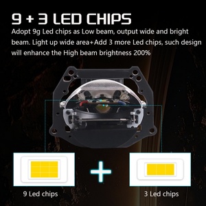 Sanvi Best-Selling A3 Square 12V 6000K LED Projector Lens New Arrival 51-55W Car Lighting for Front Lamp Low and High Beam - Product Image 3