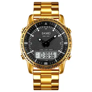 SKMEI 1898 gold luxury watch dual time 3atm waterproof watch china wholesale wristwatch for men