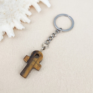 Haute qualité pierre précieuse naturelle croix porte-clés améthyste Rose Quartz <span class=keywords><strong>oeil</strong></span> de tigre opale Anka pendentif avec crochet en cuivre pour accessoire de sac - Product Image 5