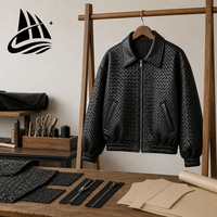 Veste en cuir tissé noir sur mesure pour homme QIFAN, col large, fermeture éclair centrale, poche diagonale, fabricant OEM ODM