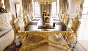 Cao cấp hoàng gia hộ gia đình cổ điển hoàng gia phong cách lớn hình chữ nhật bàn ăn tối với ghế cổ rắn gỗ vàng lá ăn bộ - Product Image 2