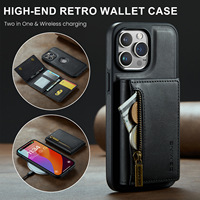 Étui de téléphone en cuir PU Leyi avec recharge sans fil, portefeuille rabattable, blocage RFID, porte-cartes, porte-monnaie pour iPhone 15 Pro Max