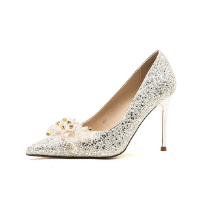 Solid Pattern Flower Heeled Sandals Pointed <b>Toe</b> Stiletto High Heel (3-5cm) Elegant Wedding Party Dress Shoes Comfortable Women's - Product Image 5