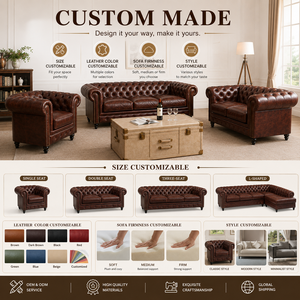 Ensemble de mobilier de bar à cigares vintage en <span class=keywords><strong>cuir</strong></span> capitonné, comprenant un canapé <span class=keywords><strong>Chesterfield</strong></span>, un causeuse, des fauteuils et une table basse coffre pour club - Product Image 3