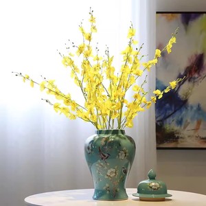 Nouveau Style chinois vert table en céramique <span class=keywords><strong>pot</strong></span> de gingembre Vase fleur et oiseau motif ornements pour arrangements floraux - Product Image 2