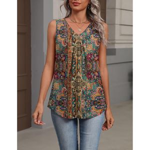 Débardeur pour femme FOXA, col en V, sans manches, imprimé, coupe ample, haut d'été, tissu respirant, style décontracté et élégant - Product Image 4