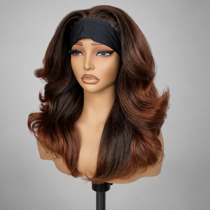 Parrucche sintetiche con <span class=keywords><strong>frangia</strong></span> riccia e fascia per capelli # MT1B-30 Parrucche Sintetiche Ondulate Yaki a Strati, Colore Ombre Ginger Brown Auburn, per Donne di Colore - Product Image 1