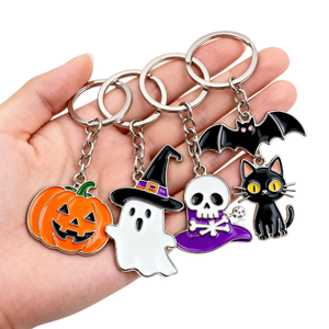 Porte-clés personnalisé en métal émaillé pour Halloween : Citrouille, Fantôme, Chauve-souris, Sorcière, Chapeau noir, Chat – Support de clés en alliage personnalisable pour cadeau - Product Image 1