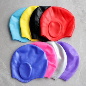 Gorro de natación de silicona suave con orejeras para cabello largo, unisex, para adultos, para natación y deportes acuáticos - Product Image 1