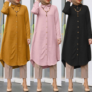 Heiße Verkäufe im Nahen Osten Muslimisches Frauen kleid Revers Lässiges Button-up Langarmhemd Muslimisches Freizeit kleid für Frauen - Product Image 2