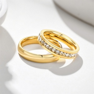 Luxury Diamond Engagement Wedding <b>Couples</b> <b>Rings</b> Custom Name 18k Gold Plated Stainless Steel <b>Rings</b> - Product Image 3