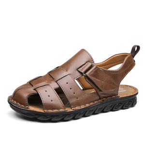 Sandales à lanières croisées Senkatuo, bout ouvert, cuir véritable, antidérapantes, chaussures d'été décontractées pour hommes - Product Image 5