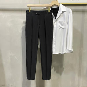 Vente chaude hommes printemps et automne britannique sans repassage Tube droit lâche affaissement pantalons décontractés de haute qualité costume d'affaires pantalon - Product Image 4