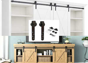 Quincaillerie moderne pour porte coulissante de <span class=keywords><strong>grange</strong></span> en bois massif de 39 pouces avec finition thermolaquée pour armoire, meuble TV, usage hôtelier, crochets en J noirs - Product Image 5