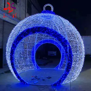 蓝色暖白色13英尺巨型户外通道圣诞球主题灯街道装饰