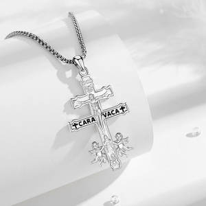 Merryshine 925 plata esterlina doble cruz crucifijo colgante collar hombres mujeres boda fiesta oración Caravaca Jesucristo - Product Image 2