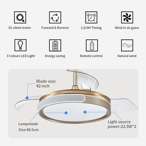 Ventilador de Techo Retráctil de luz LED de 30W de alta calidad, ventilador elegante creativo con todo el motor de CC de cobre y control remoto - Product Image 5