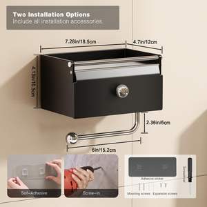Support mural moderne en aluminium noir pour <span class=keywords><strong>papier</strong></span> toilette avec boîte de <span class=keywords><strong>rangement</strong></span> pour lingettes, idéal pour les salles de sport et les hôtels - Product Image 2