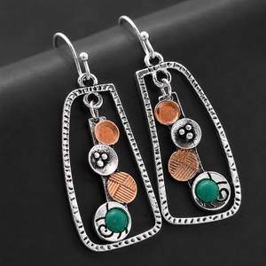 Orecchini Pendenti Geometrici in Turchese, Stile Vintage Bohémien, Bicolore, Gioielli di Moda per Donne - Product Image 1