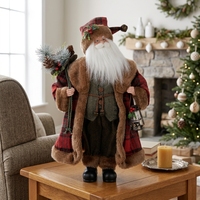 Manteau court en laine rouge Père Noël avec garniture en fourrure bouclée anthracite, lanterne décorative de Noël moderne