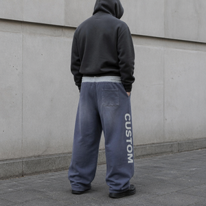 Pantalon de jogging ample pour homme, style streetwear personnalisé, 100% coton, double taille, imprimé, avec bande latérale, délavé à l'acide et effet soleil, coupe large - Product Image 4