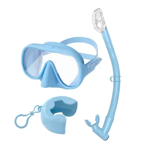 Nuovo stile in vetro temperato con lenti singole occhiali da immersione Dry Top maschera per snorkeling e boccaglio