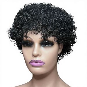 Perruque afro noire avec <span class=keywords><strong>frange</strong></span> bouclée et petites boucles, longueur 6 pouces, peut être permanentée et teinte - Product Image 1