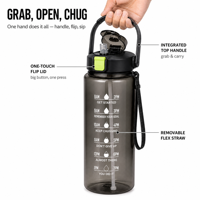 Bouteille d'eau PC grande capacité 2000ml 1500ml avec poignée et paille, gourde de sport transparente pour la gym, le sport et l'extérieur