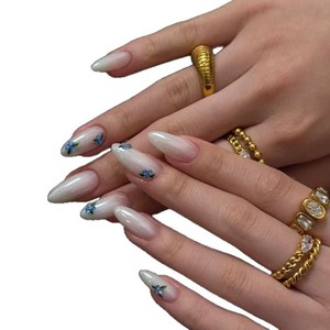 <span class=keywords><strong>Uñas</strong></span> <span class=keywords><strong>Postizas</strong></span> Francesas con Diseño Floral, Medianas, Almendradas, Brillantes y Elegantes para Uso Diario - Product Image 4