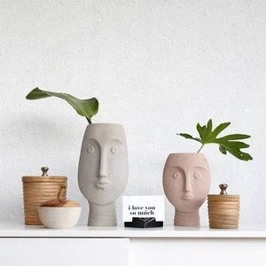 Pot de fleur en ciment/béton pour le visage, Pot de tête naturelle de jardin pour plantes, 1 pièce, tendance, nouveauté - Product Image 3