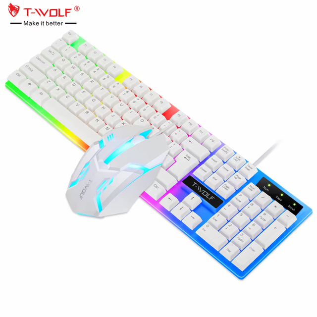 Hot Sale TF230 Wired Gaming Keyboard and Mouse Combo USB 2.0 Backlit LED Professional 104 Keys Keyboard Mouse Desktop Computer