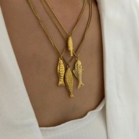 Collier pendentif poisson plaqué or en acier inoxydable sans ternissement cadeau fiançailles anniversaire animal religieux