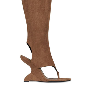Stivali Alti al Ginocchio da Donna in <span class=keywords><strong>Camoscio</strong></span> con Punta a Clip, Colori Personalizzabili, Scarpe Estive con Tacco Alto a <span class=keywords><strong>Zeppa</strong></span> e Cerniera Laterale - Product Image 4