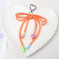 Porte-clés en polyester avec nœud en forme de cœur d'animal mignon de dessin animé chat et chien, breloque pour téléphone portable, pendentif, style INS Y2K, mousqueton tissé à la main