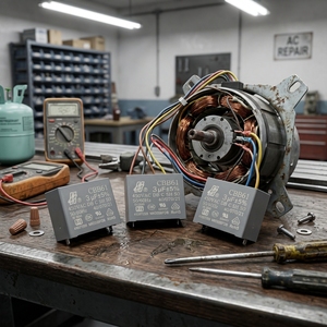 Condensador de Arranque de Motor <span class=keywords><strong>CBB61</strong></span> <span class=keywords><strong>450VAC</strong></span> para Ventilador Centrífugo de Aire Acondicionado 1-10UF con Certificaciones CQC/VDE/TUV/UL/CUL/BIS - Product Image 1