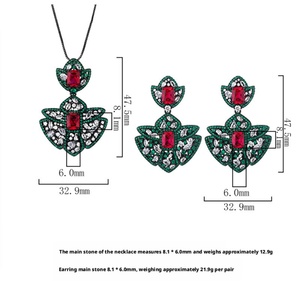 Fashion Eco-friendly Copper 6*8mm Red Zircon Imperial Black Gold Plated Court Style Temperament Ethnic Jewelry Sets for Women - Product Image 3