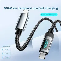 Kabel USB C ke USB C 100W PD dengan Layar Digital, Pengisian Cepat, Kabel Charger Berlapis Logam untuk Laptop, Ponsel, Tablet