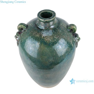 <span class=keywords><strong>Vaso</strong></span> in Ceramica RZSP48 con Smalto Verde Craquelé e Decorazione a <span class=keywords><strong>Testa</strong></span> di Leone con Due Manici - Product Image 2