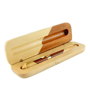 Pen Supplier Custom Logo Ball Point Pen with Wood Box Wholesale Maple Ballpoint Pen Pencil Sets For Father