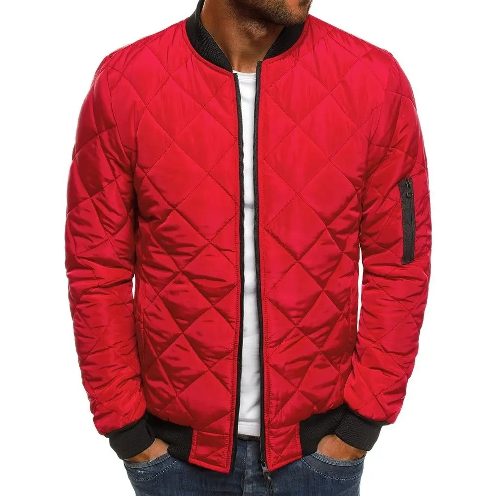 Men ' s solid jacket cotton jacket rhombus padded stand up collar warm cotton winter jacket for men
