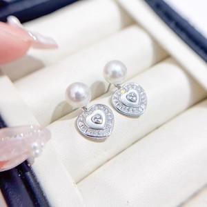 WENCHI 10975 22668DIY อุปกรณ์ตกแต่งมุก ต่างหูเงินแท้ S925 แบบเปล่า ดีไซน์แฟชั่นรูปหัวใจ สำหรับต่างหู DIY ขนาด 6-9 มม. - Product Image 3