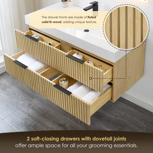 Mueble de <span class=keywords><strong>Baño</strong></span> Flotante Minimalista con Acabado Acanalado, Mueble de Lavabo de Pared con 4 Cajones y Encimera Integrada <span class=keywords><strong>para</strong></span> <span class=keywords><strong>Baño</strong></span> - Product Image 5