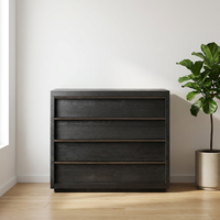 Meuble de chevet/coiffeuse moderne en bois massif noir à 4 tiroirs, personnalisé OEM, durable et écologique pour chambre et salon