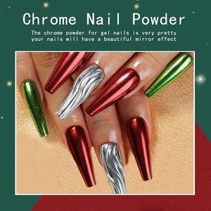 Poudre chromée pour ongles en gel, 6 couleurs, argent, or, rouge, bleu, vert, rose, effet miroir métallique, pigment pour ongles, poudre chromée - Product Image 5